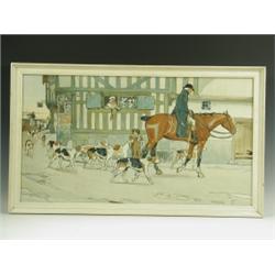 Cecil Aldin 'HUNTING MORNING' and 'DRAWN BLANK' A pair of coloured chromo-lithographs, 38.5...