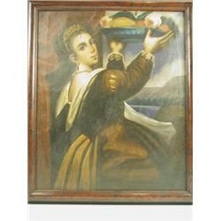 After Titian A LADY HOLDING A BOWL OF FRUIT Oil on canvas, 76 x 63cm Est. 250/350...