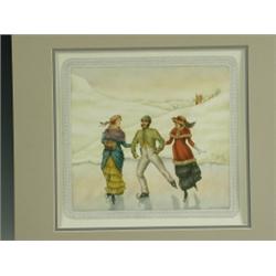 S A Hynard FIVE CHRISTMAS SCENES - original illustration for a Harrods biscuit tin Signed,...