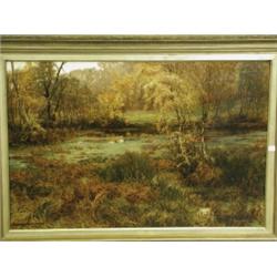 Kenneth Mackenzie (Exhib. 1884-1899) VIEW OF A WOODLAND LAKE Signed and dated '86, oil, rel...