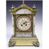 Image 1 : A Victorian Aesthetic mantel clock with porcelain columns, panels and dial and applied exotic...