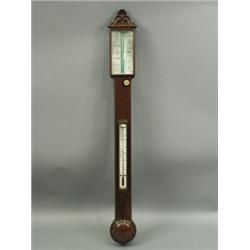 A Victorian mahogany stick barometer, with an engraved ivory register and thermometer, 99cm hi...