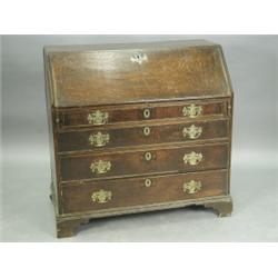 A George III oak bureau with fitted drawers, 100cm wide x 100cm high Est. 350/450...