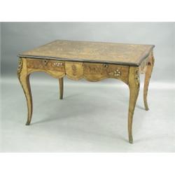 A late 19th Century kingwood and marquetry bureau plat in the Louis XV manner, incorporating a...