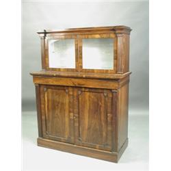 A Regency rosewood glazed top chiffonier, with Ionic capitals and fluted pilaster pilasters an...