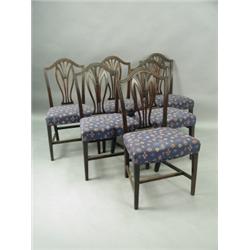 A set of six late 18th Century Georgian mahogany Hepplewhite dining chairs, 95cm high Est....