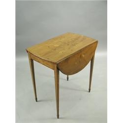 A sycamore Pembroke table, the oval top inlaid with flowers and foliage on square tapering leg...