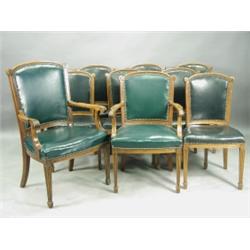 A set of eight oak and leather boardroom chairs, together with two open armchairs (10) Est. 70...