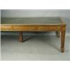 Image 1 : A large oak and leather top boardroom table, with four drawers either side, raised on square flut...