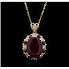 Image 2 : 14KT Yellow Gold 1.12 ctw Ruby and Diamond Pendant With Chain