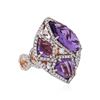 Image 2 : 14KT Rose Gold 9.59 ctw Amethyst and Diamond Ring