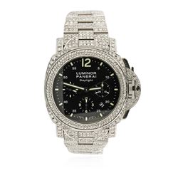 Panerai Stainless Steel 14.00 ctw Diamond Luminor Daylight Wristwatch