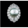 Image 1 : 18KT White Gold Pearl and Diamond Ring