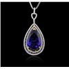 Image 2 : 14KT White Gold GIA Certified 17.24 ctw Tanzanite and Diamond Pendant With Chain