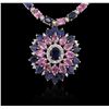 Image 2 : 18KT White Gold 42.63 ctw Multi Color Sapphire and Diamond Necklace