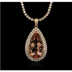 14KT Rose Gold GIA Certified 32.00 ctw Morganite and Diamond Pendant With Chain