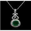 Image 2 : 14KT White Gold 4.46 ctw Emerald and Diamond Pendant With Chain