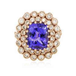 14KT Rose Gold 5.95 ctw Tanzanite and Diamond Ring