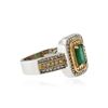 Image 2 : 14KT Two-Tone Gold 0.84 ctw Emerald and Diamond Ring