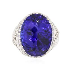 18KT White Gold GIA Certified 25.57 ctw Tanzanite and Diamond Ring