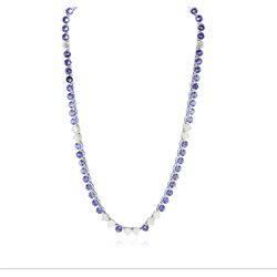 14KT White Gold 31.90 ctw Tanzanite and Diamond Necklace