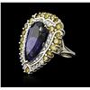 Image 2 : 18KT White Gold GIA Certified 13.94 ctw Tanzanite and Diamond Ring