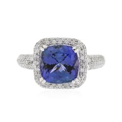 14KT White Gold 4.18 ctw Tanzanite and Diamond Ring