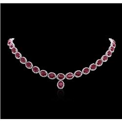 14KT White Gold 56.00 ctw Ruby and Diamond Necklace