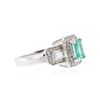 Image 2 : 14KT White Gold 0.90 ctw Emerald and Diamond Ring