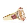 Image 2 : 14KT Yellow Gold 9.40 ctw Morganite, Pink Sapphire and Diamond Ring