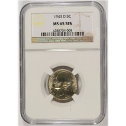 1943-D SILVER JEFFERSON NICKEL, NGC  MS-65 5 FULL STEPS