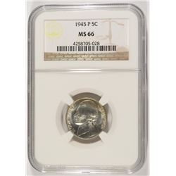 1945-P SILVER JEFFERSON NICKEL, NGC MS-66