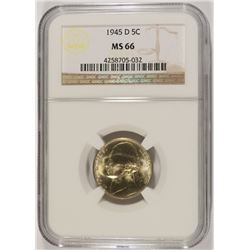 1945-D SILVER JEFFERSON NICKEL, NGC MS-66