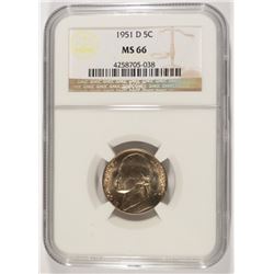 1951-D SILVER JEFFERSON NICKEL, NGC MS-66