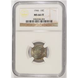 1946 ROOSEVELT DIME, NGC MS-66 FULL TORCH, TONING ON OBVERSE