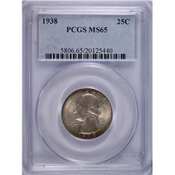 1938 WASHINGTON QUARTER, PCGS MS-65 GEM,  ATTRACTIVE COIN!