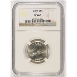 1960 WASHINGTON QUARTER, NGC MS-66 SUPERB