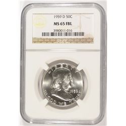 1959-D FRANKLIN HALF DOLLAR, NGC MS-65 FBL SUPER