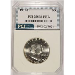 1961-D FRANKLIN HALF DOLLAR, PCI MS-65 FBL
