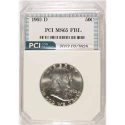1962-D FRANKLIN HALF DOLLAR, PCI MS-65 FBL TRENDS FOR $600.00