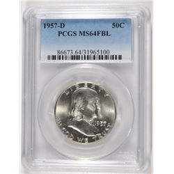 1957-D FRANKLIN HALF DOLLAR, PCGS MS-64 FBL