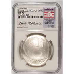 2014 BASEBALL HALL OF FAME COMMEM SILVER DOLLAR NGC MS-70  CHRISTY MATHEWSON