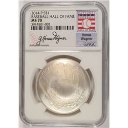 2014 BASEBALL HALL OF FAME COMMEM SILVER DOLLAR NGC MS-70  HONUS WAGNER LABEL