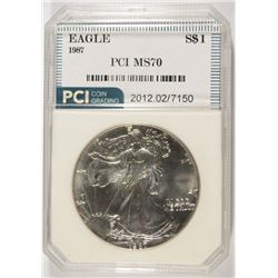 1987 AMERICAN SILVER EAGLE, PCI MS-70 PERFECT RARE! BOOKS FOR $2500.00