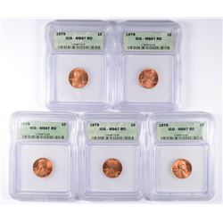 (5) 1979 LINCOLN CENTS ICG MS-67'S RED