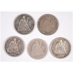 (5) SEATED DIMES (88, 89, 89, 91, 91-O)