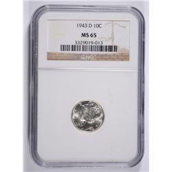 1943-D MERCURY DIME NGC MS-65
