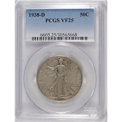 1938-D WALKING LIBERTY HALF DOLLAR PCGS VF-25