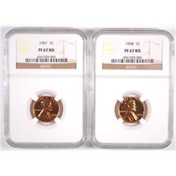 1957 & 1958 LINCOLN CENTS, BOTH NGC  PROOF-67 RED