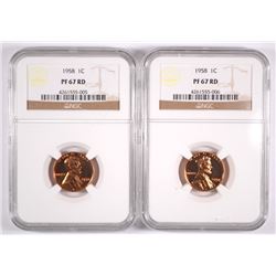 ( 2 ) 1958 LINCOLN CENTS, NGC PROOF-67 RED